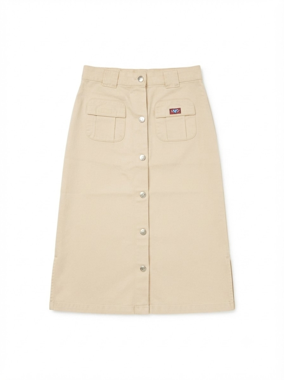 Vintage French Toast Beige Button-Front Midi Skirt with Patch Pockets XS